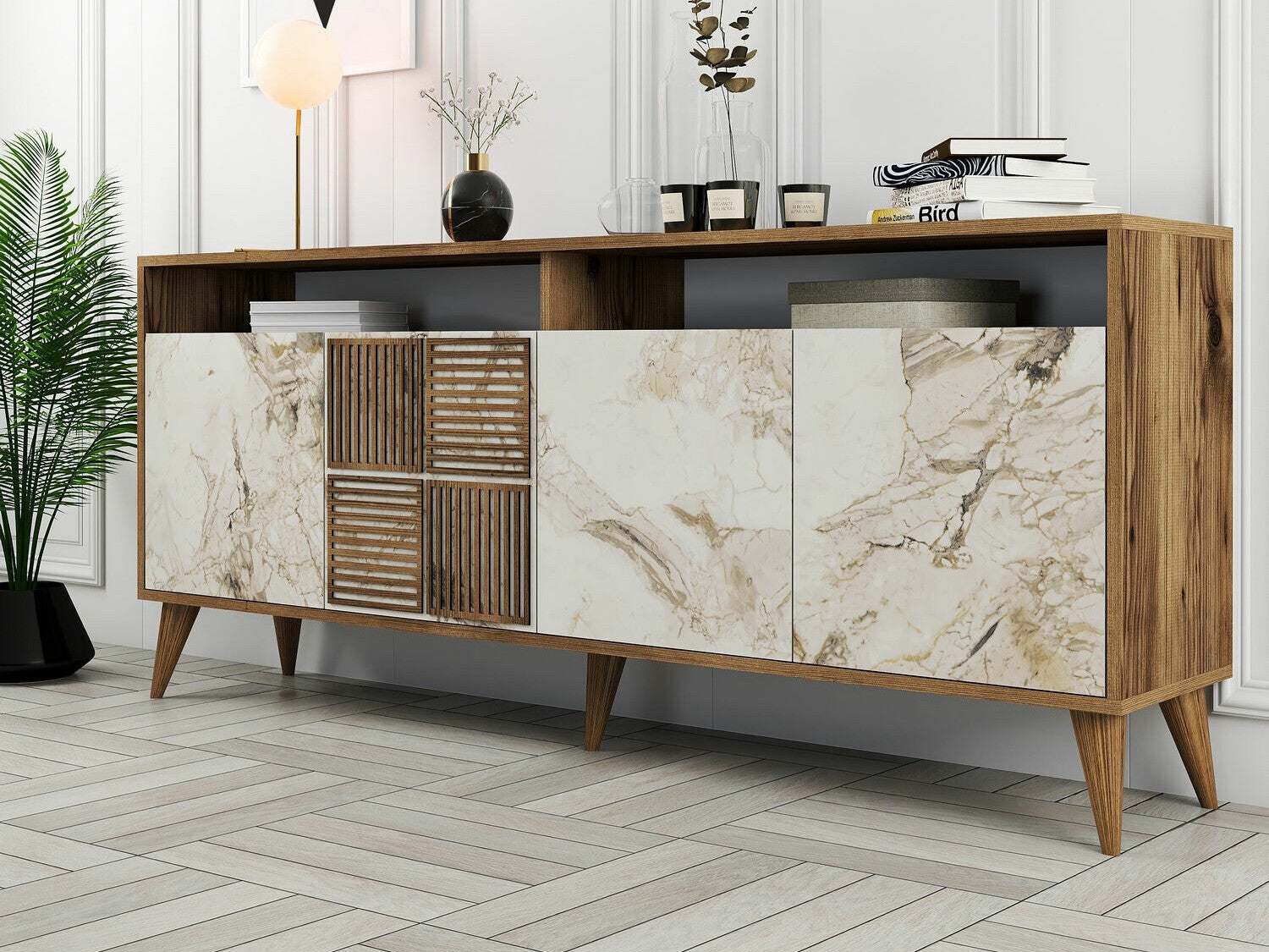 Consolă Milan - Walnut, White Marble 3254473