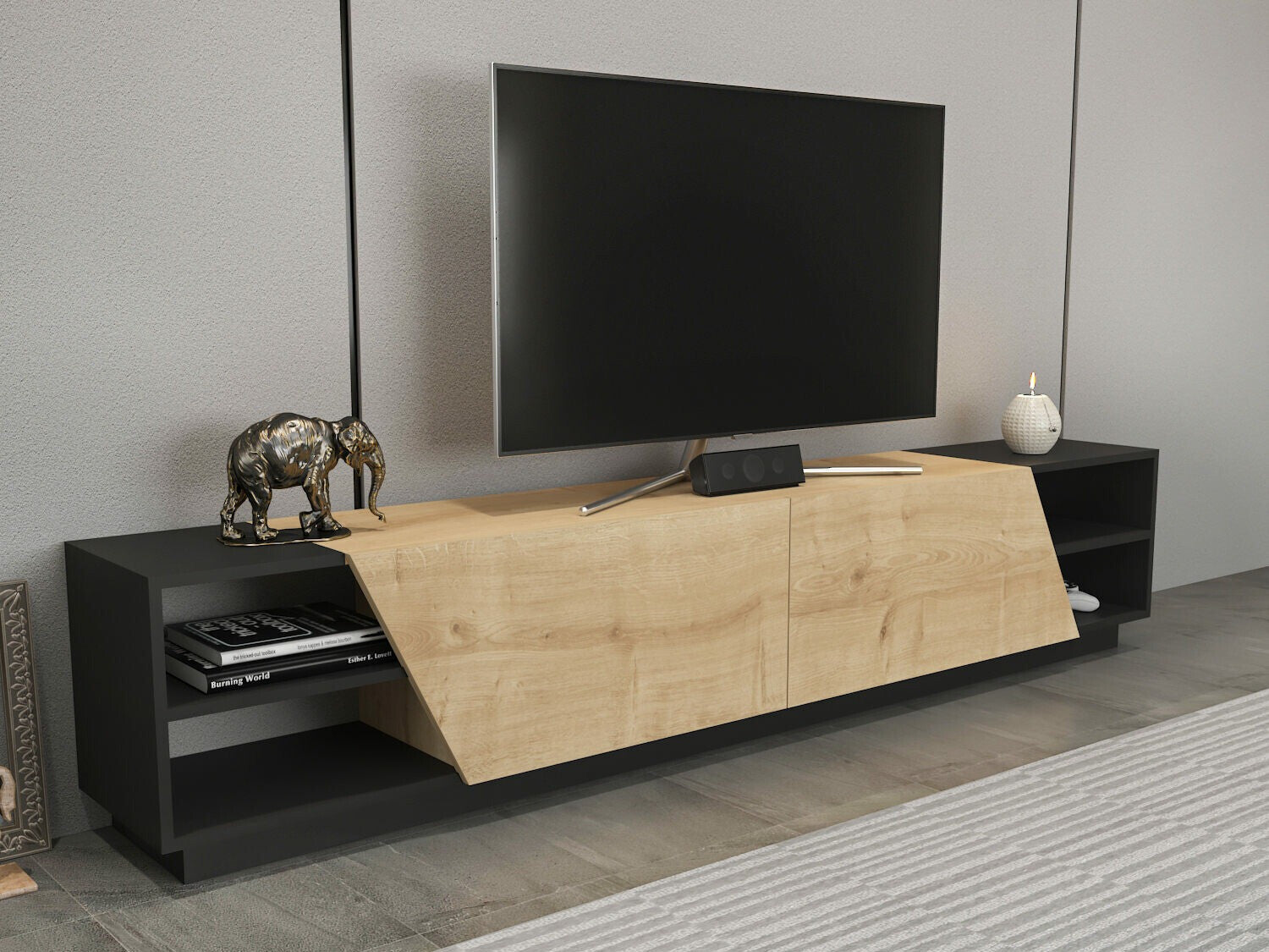 Comodă TV Rhodes - Anthracite, Oak 3256577