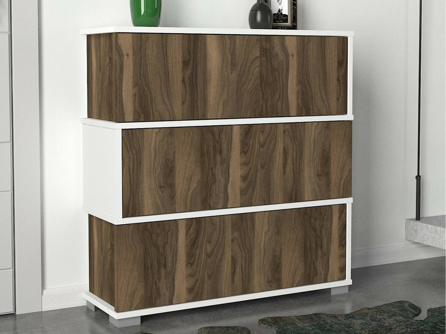 Comodă pentru pantofi Napolyon - White, Walnut 3262180