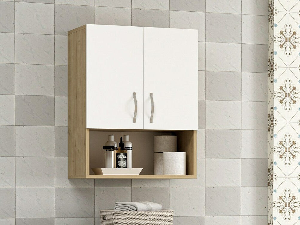 Cabinet de baie suspendat Voda - Sapphire Oak, White Alb + Stejar