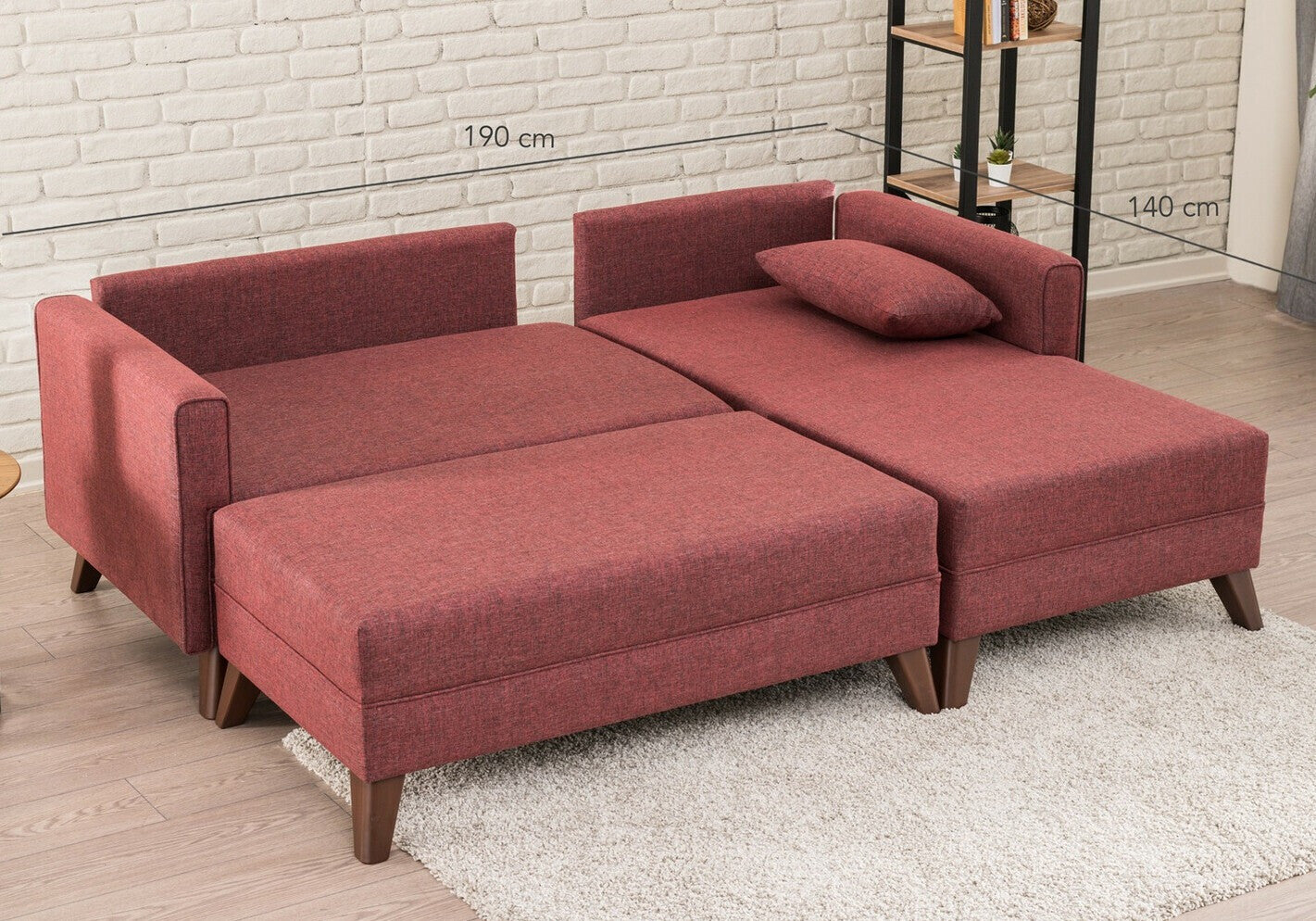 Canapea extensibilă de colț Bella Corner Sofa Right 2 - Claret Red 3263306