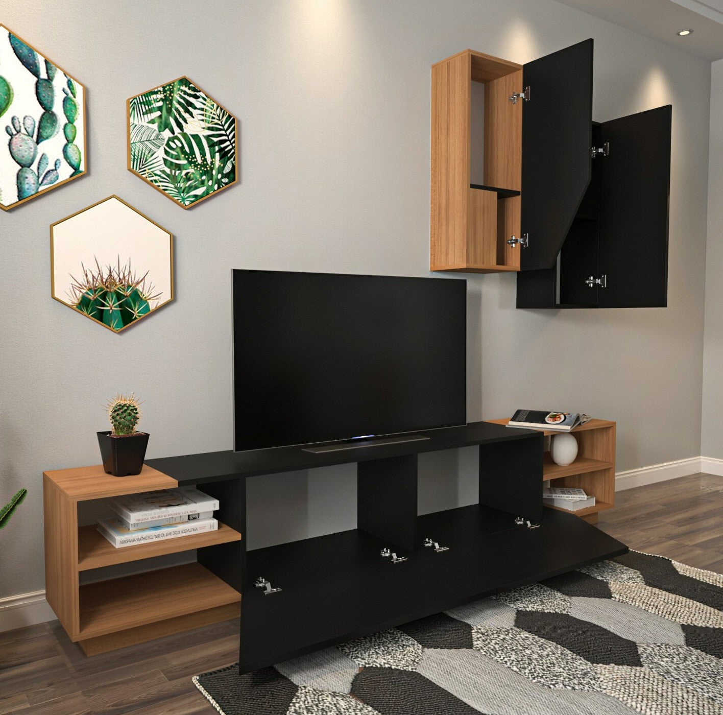 Comodă TV Zebra - Black, Teak 3264739