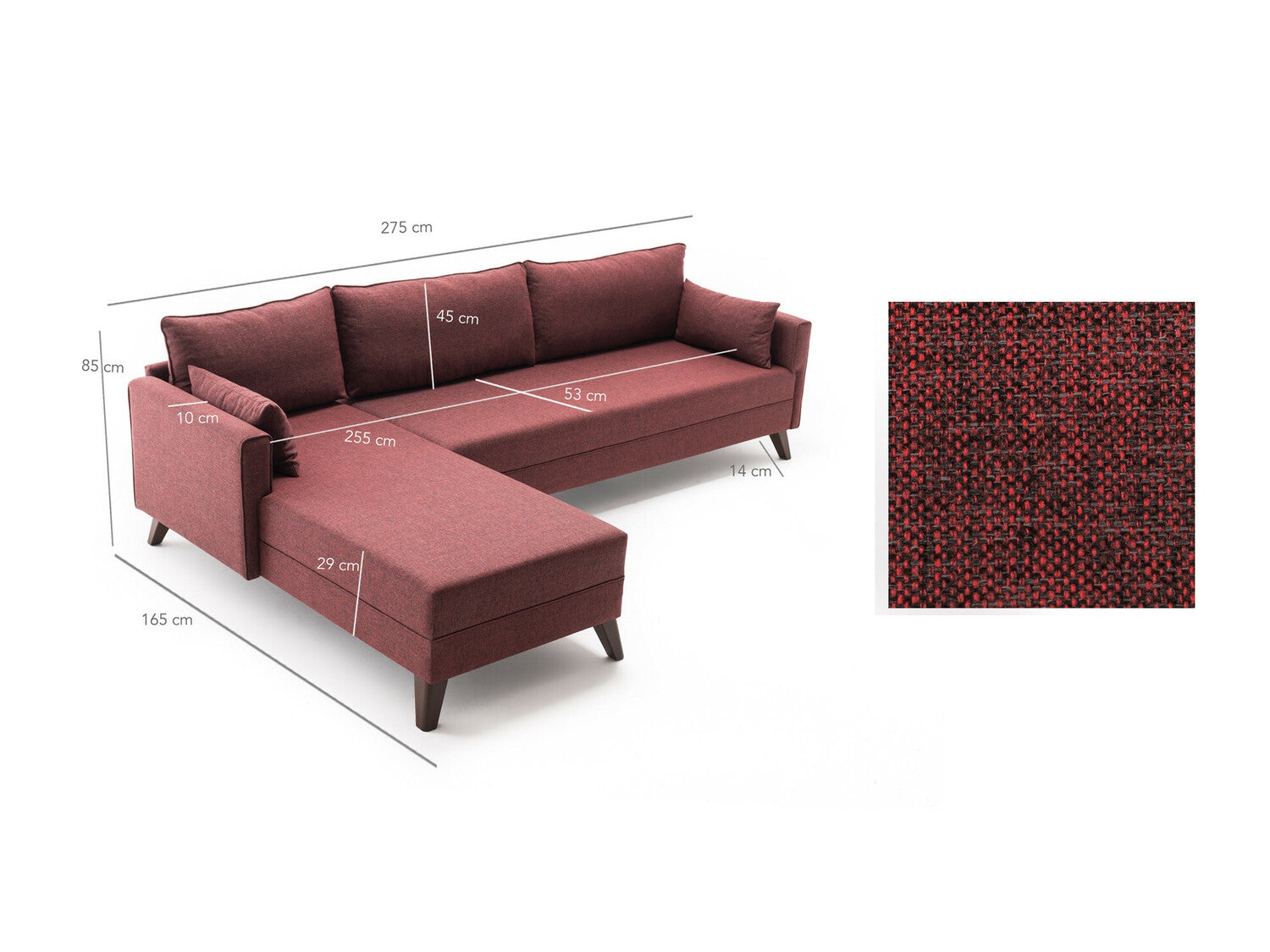 Canapea de colț Bella Corner Sofa Left 1 - Claret Red 3266558