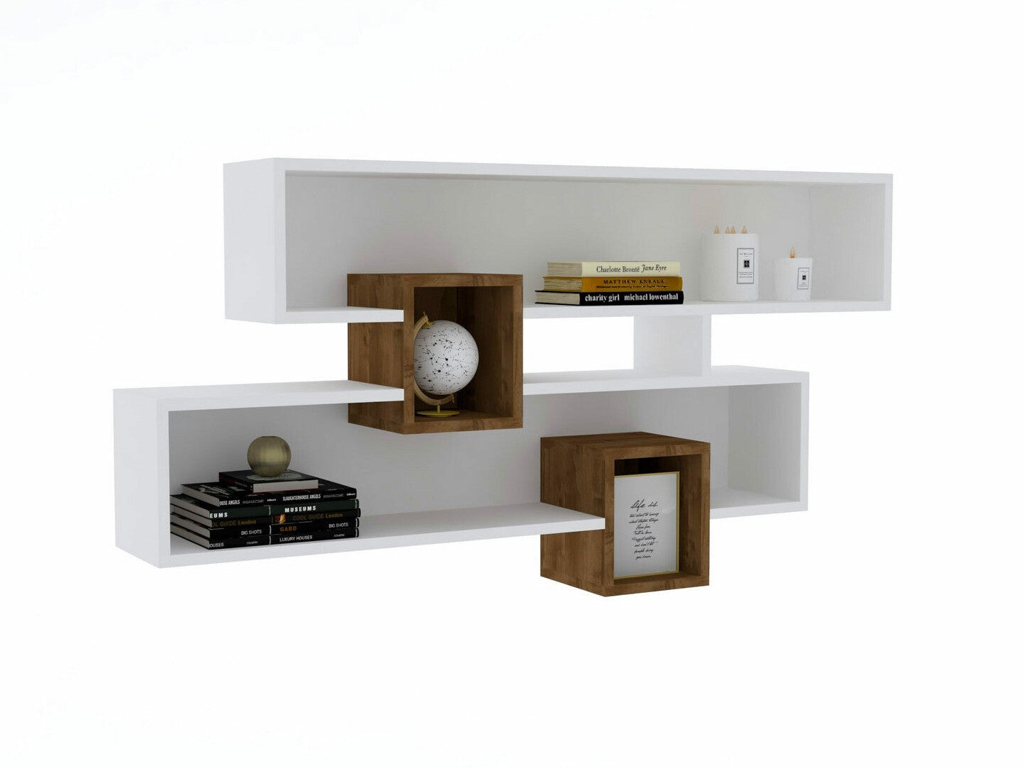 Raft de perete Karen - Walnut, White 3268281