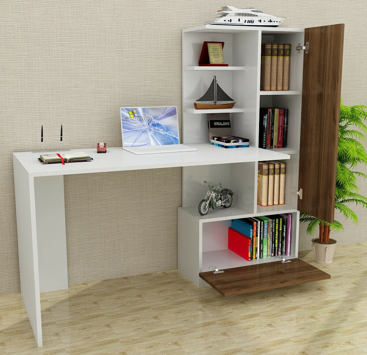 Birou Merinos - White, Walnut 3268317