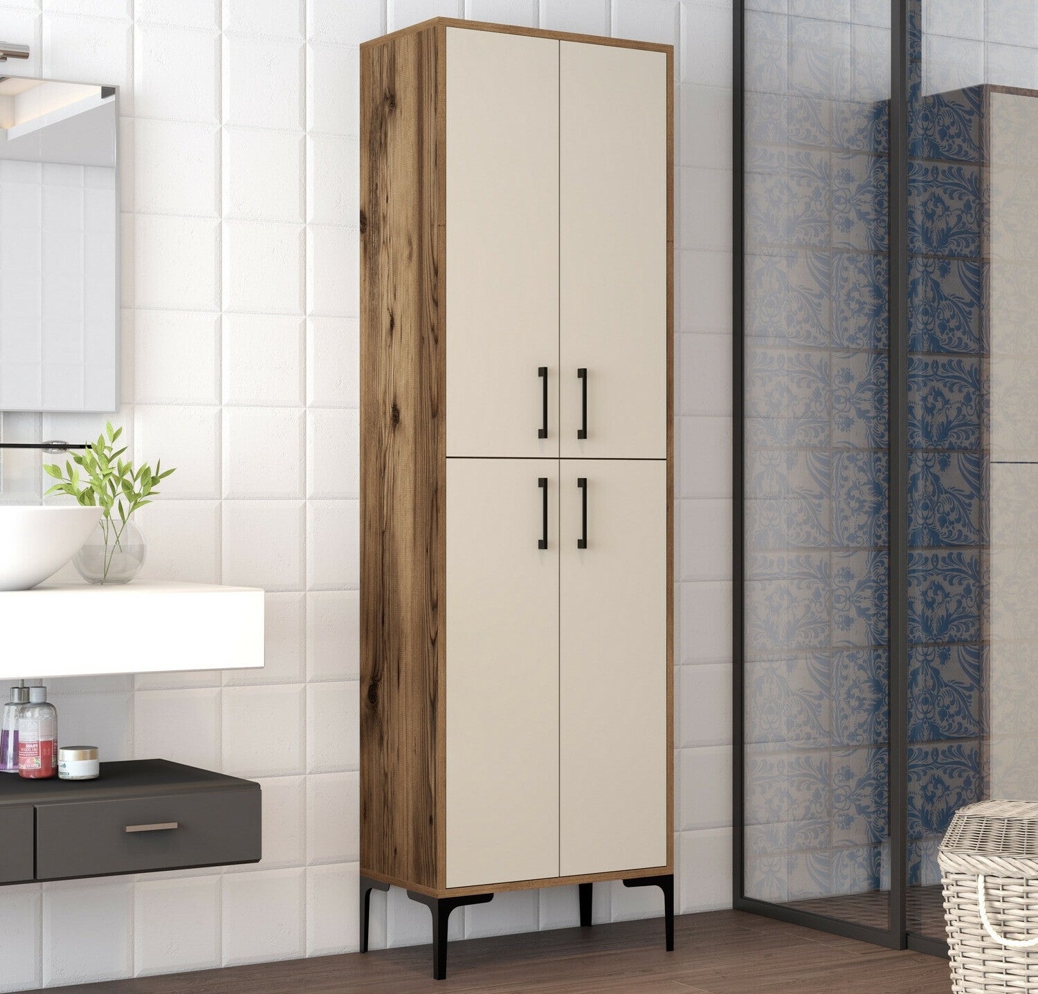 Cabinet Berlin A - Walnut, Cream 3271587