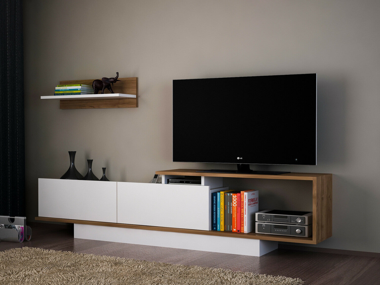 Comodă TV Asos - White, Walnut 3307473