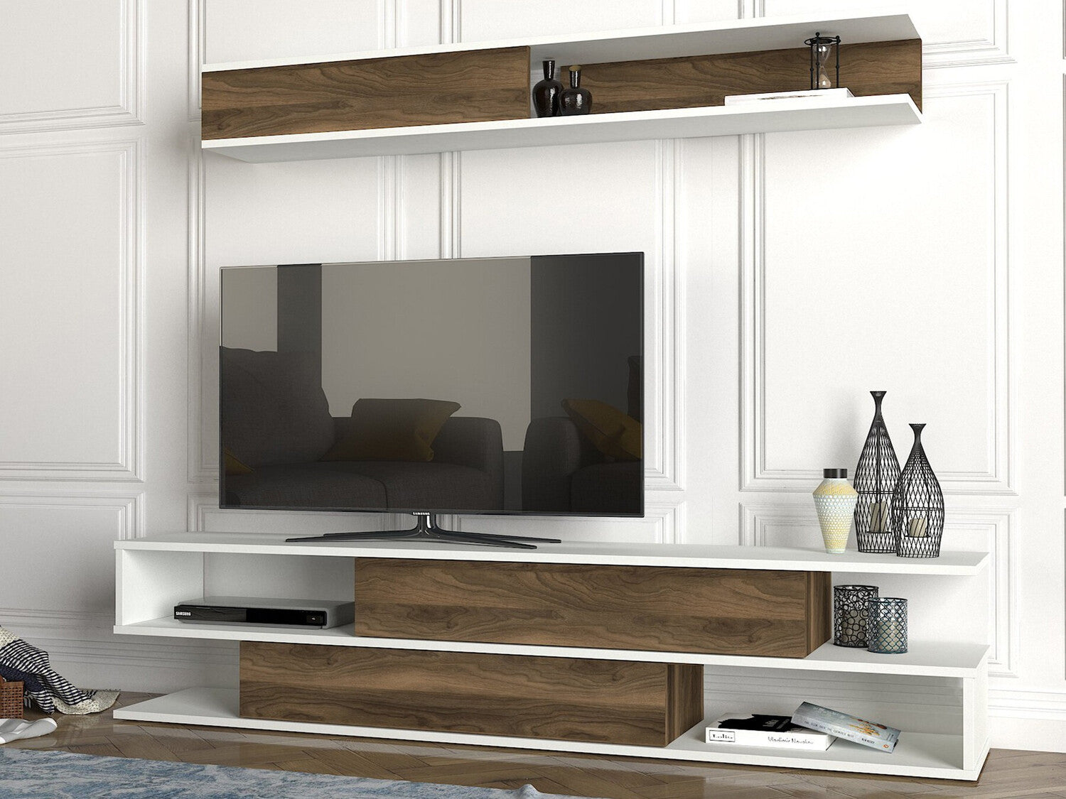 Comodă TV Manyetik - White, Walnut 3310969