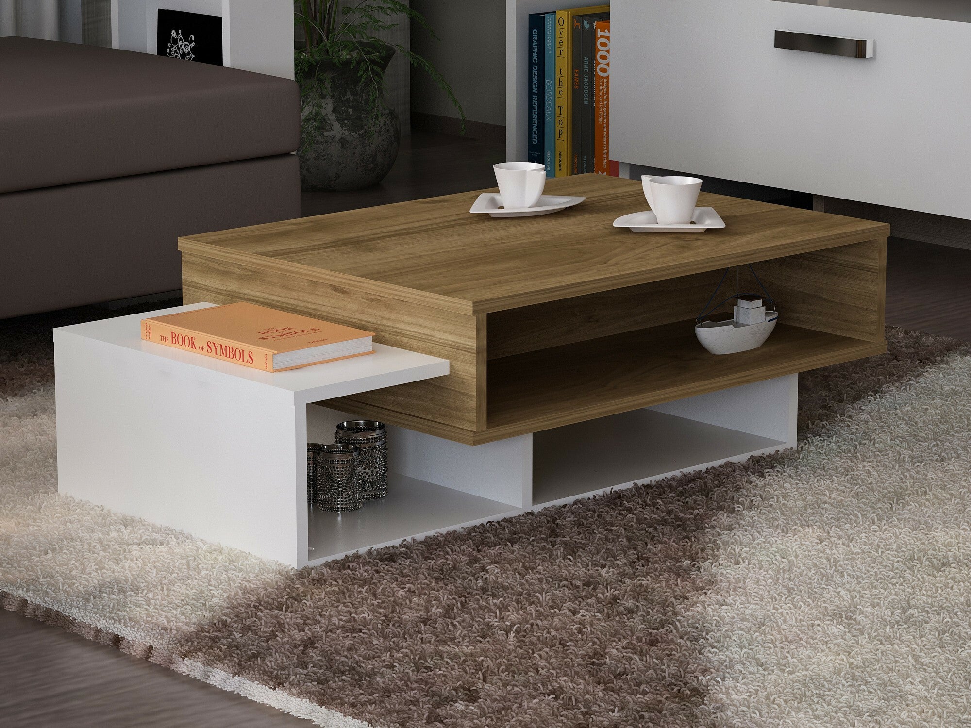 Măsuţă de cafea Tab - White, Walnut 3320307