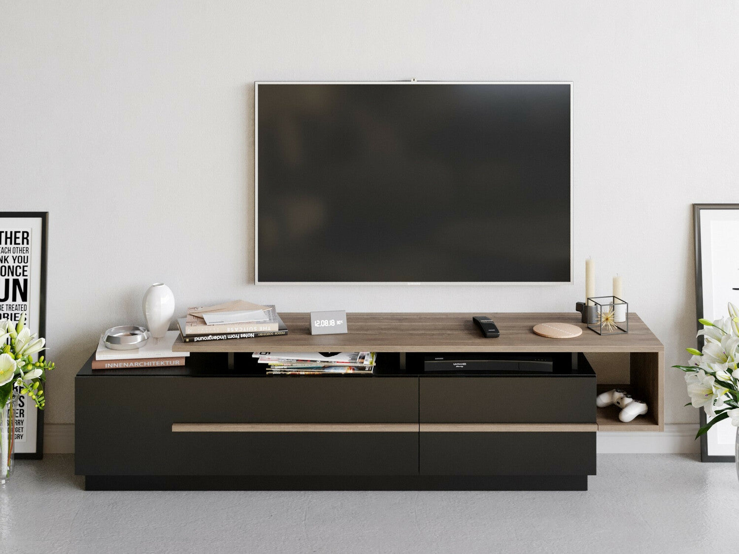 Comodă TV Pia - Black, Walnut 3324575