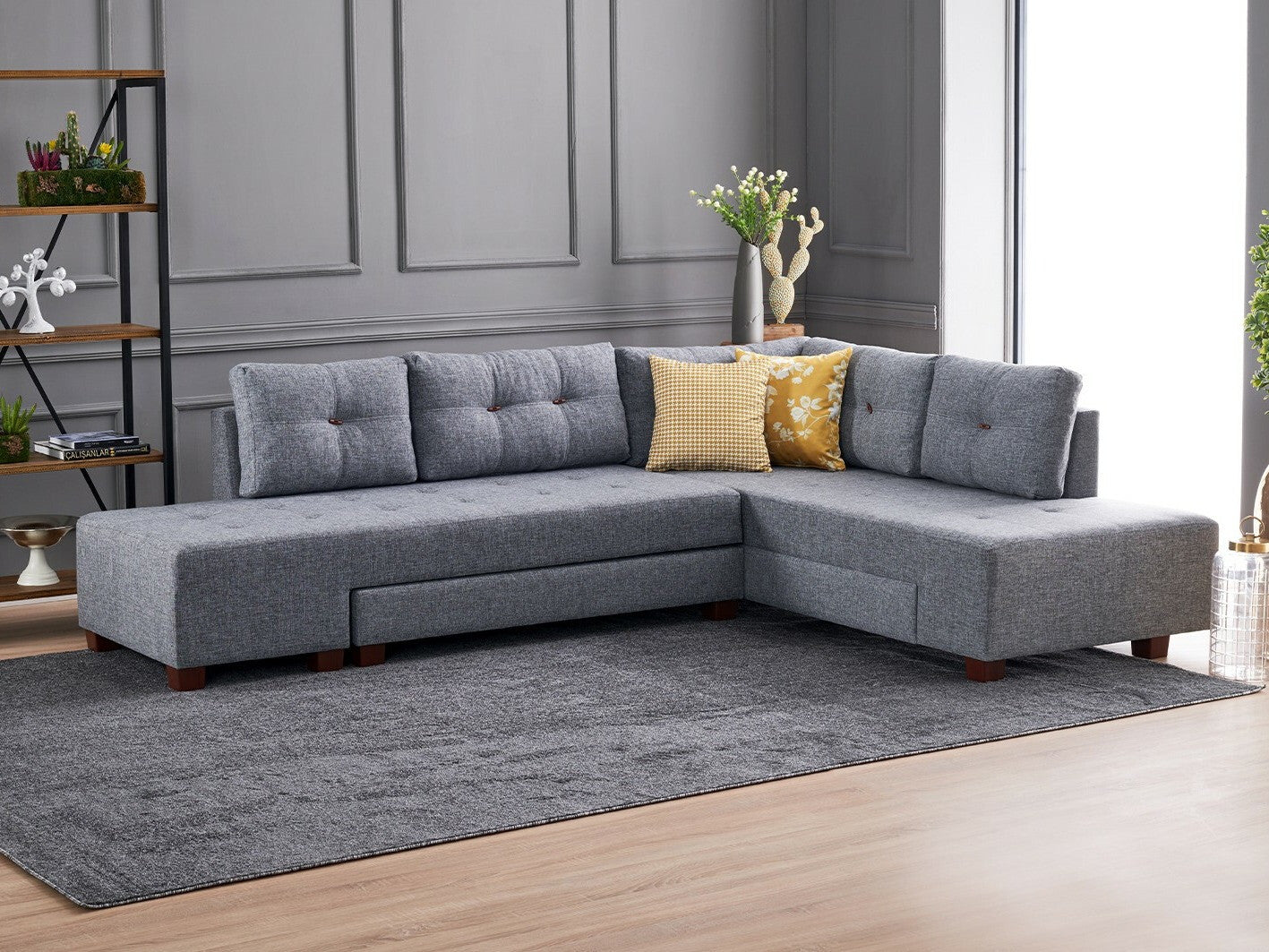 Canapea extensibilă de colț Manama Corner Sofa Bed Right - Grey 3326655