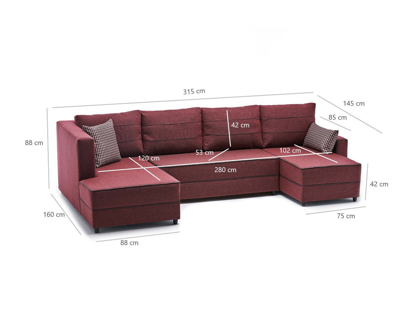 Canapea extensibilă de colț Ece Panoramik - Claret Red 3331048