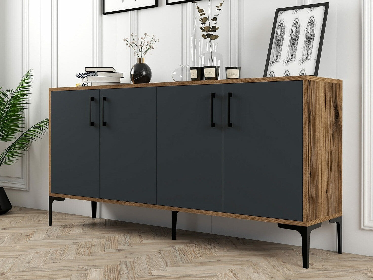 Consolă Kiev 160 - Walnut, Anthracite 3333224