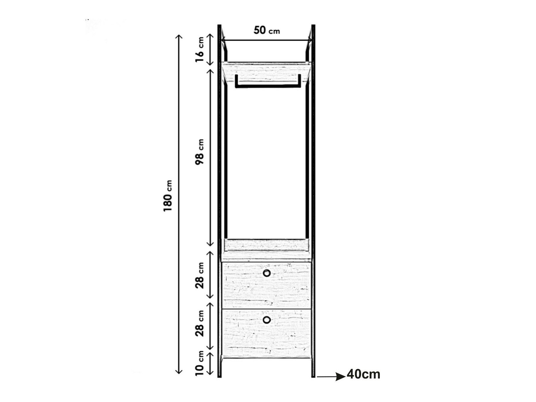 Dulap Rusen Gardirop Tekli iki Çekmeceli L611 3439401