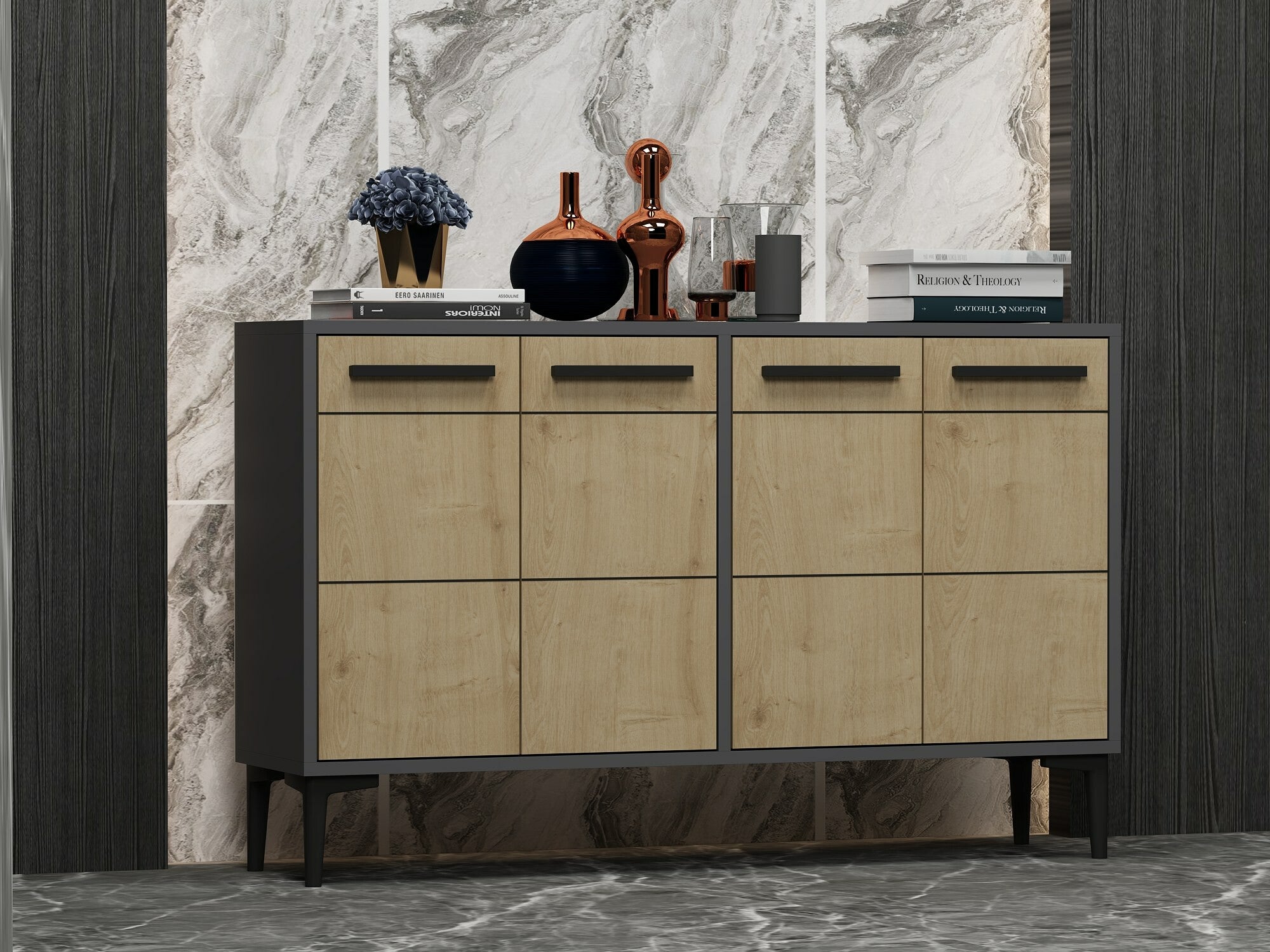 Cabinet Stria - Anthracite, Sapphire Oak Antracit + Stejar