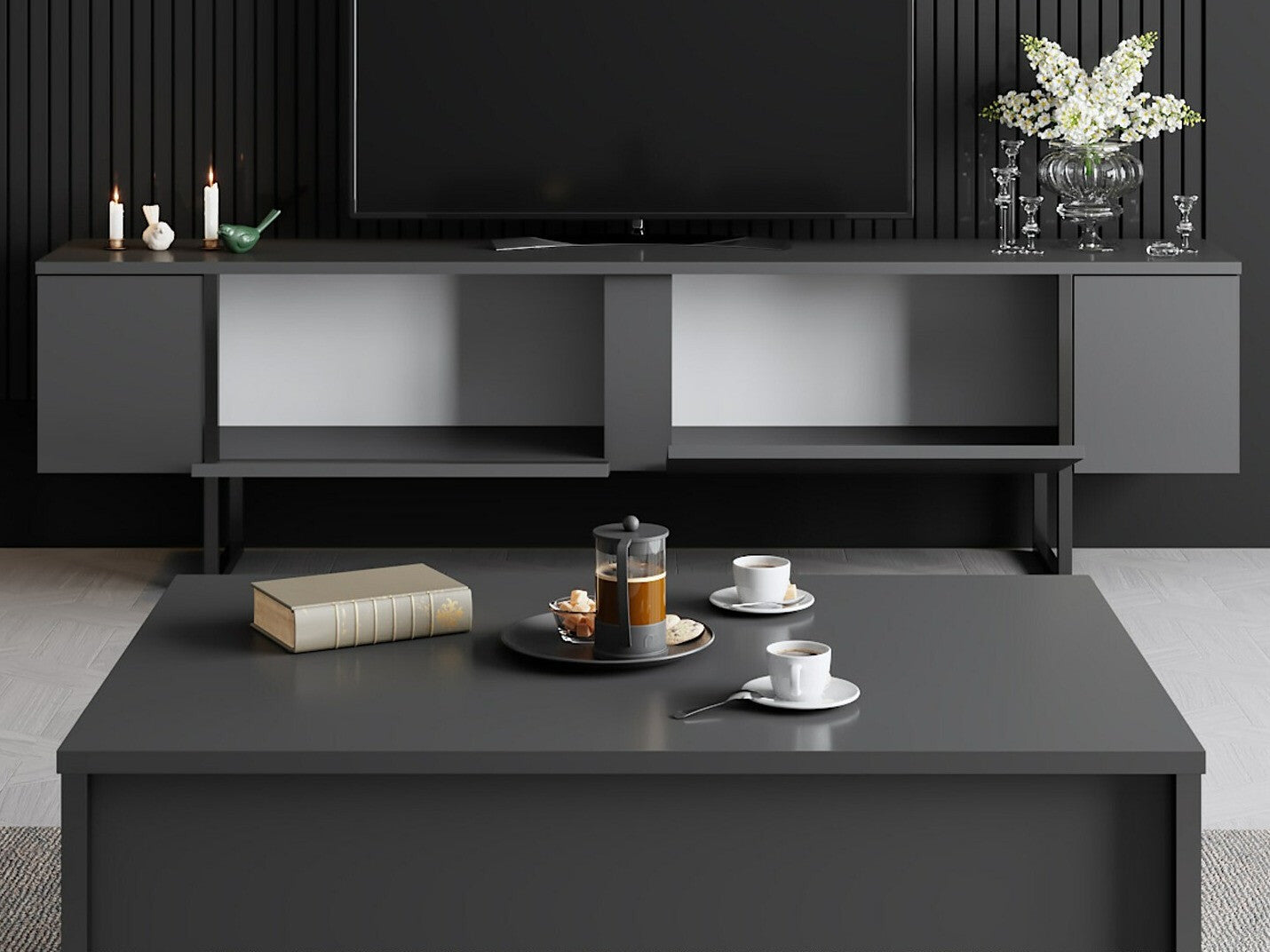 Comodă TV Luxe - Anthracite, Black 3497320