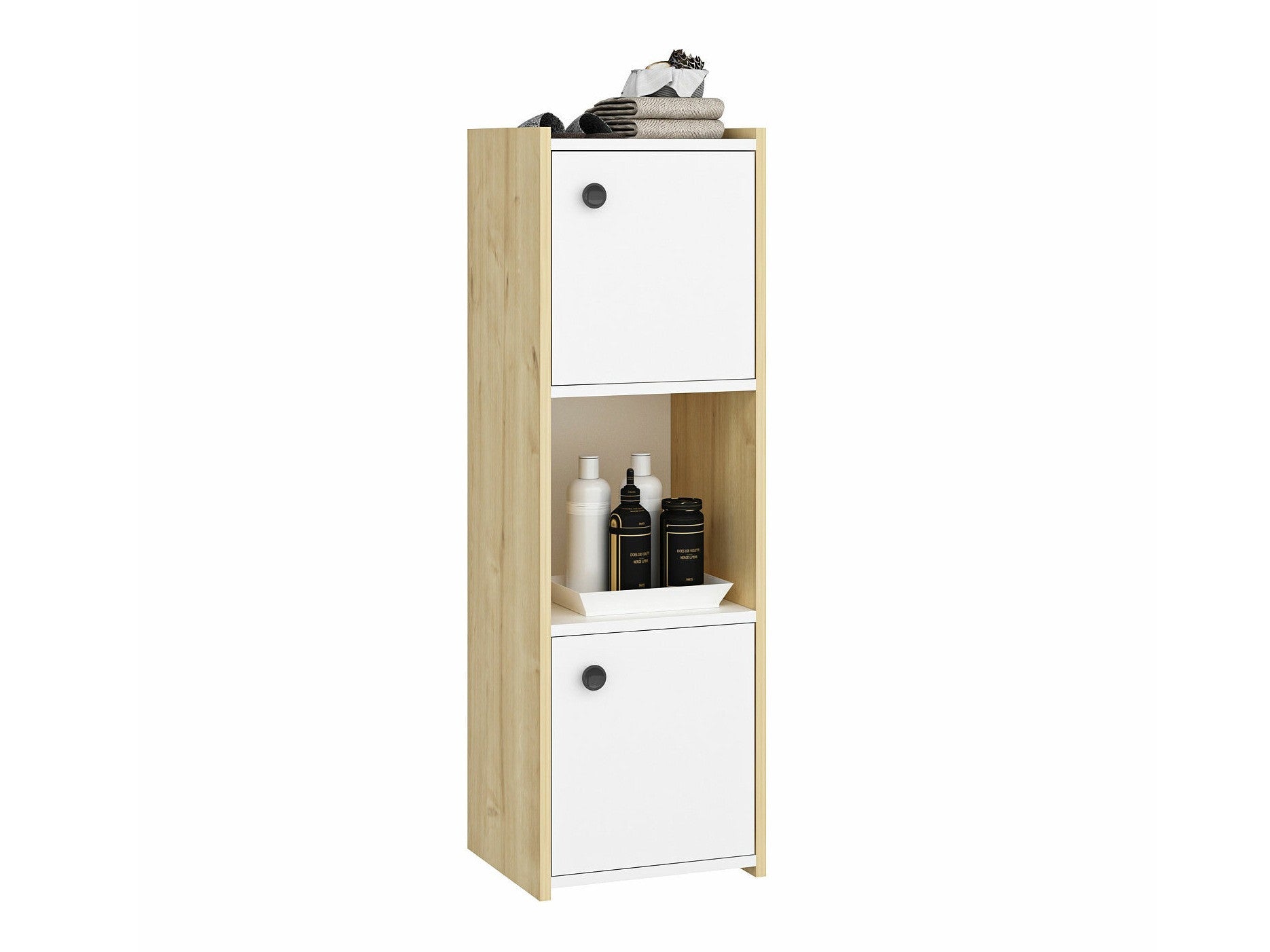 Cabinet de baie neancorat Teo - Sapphire Oak, White Alb + Stejar