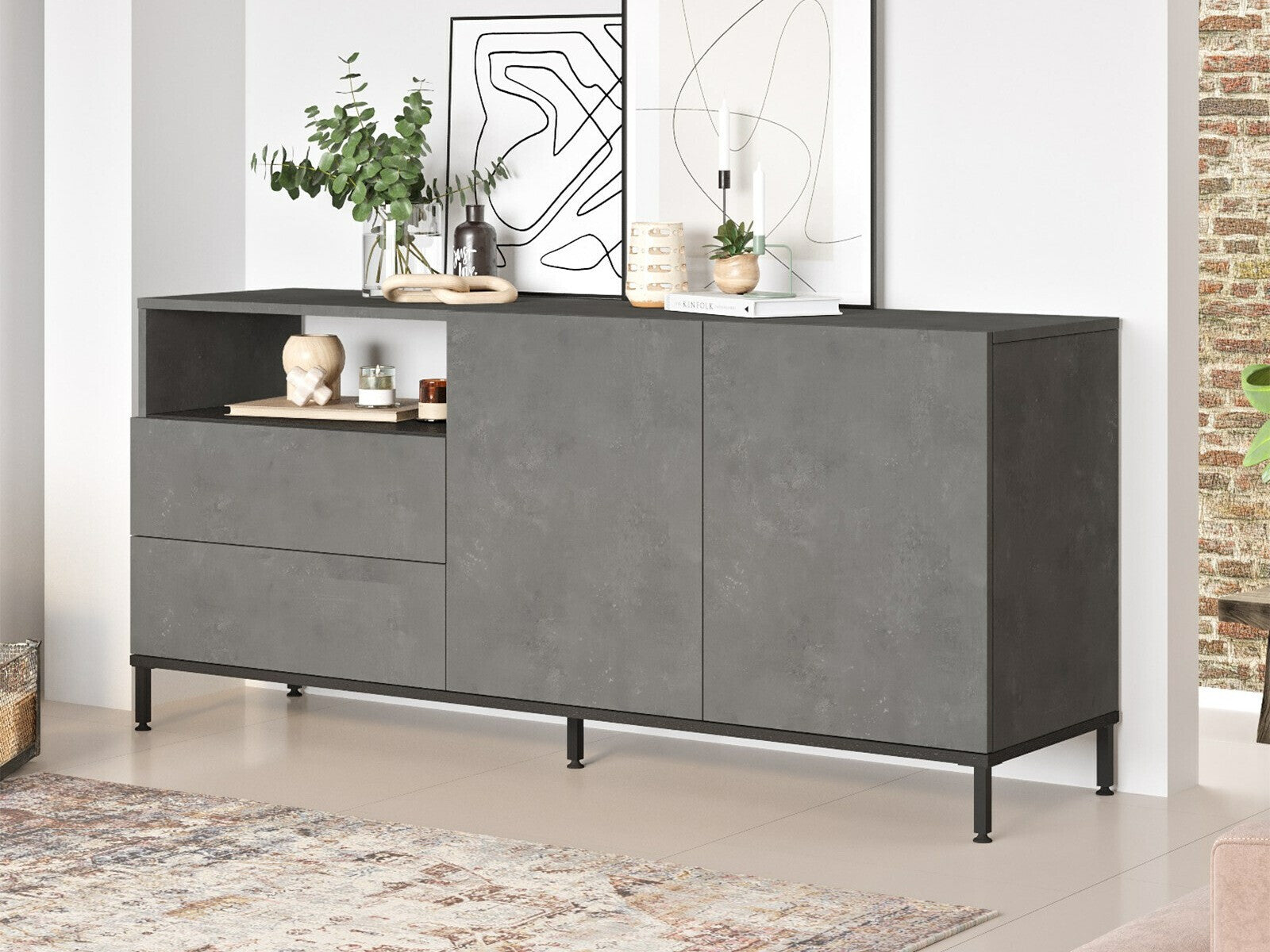 Cabinet Consolă LV32 956LCS1586 (Locelso LV), Culoare: Gri + Negru