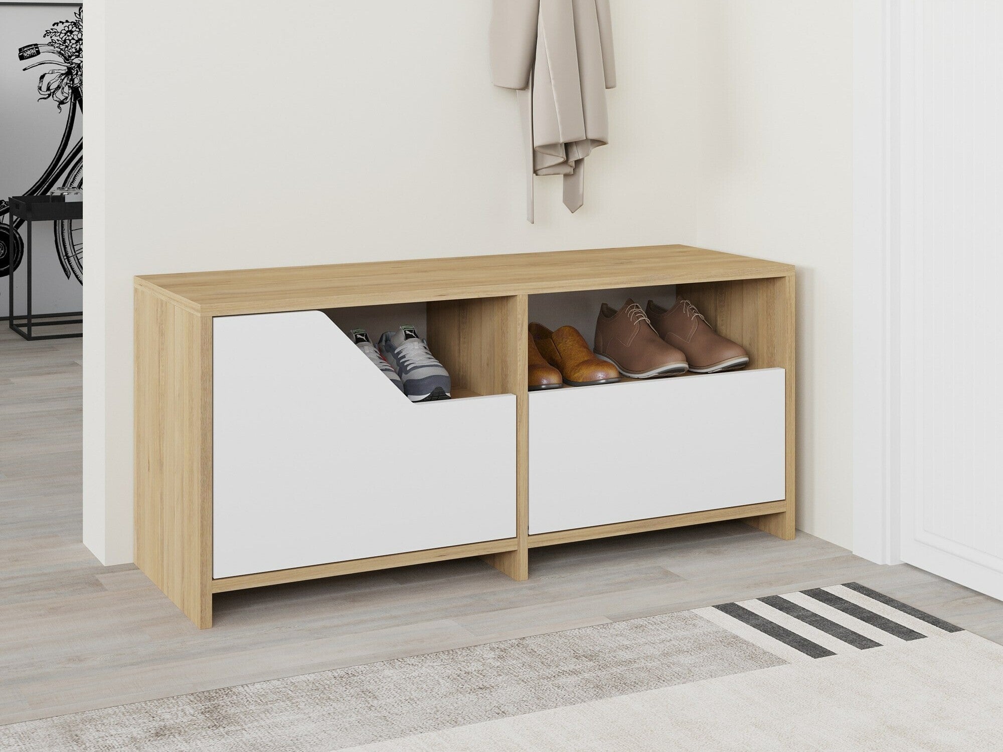 Comodă pentru pantofi Nexus Shoe Cabinet - Oak, White Alb + Stejar