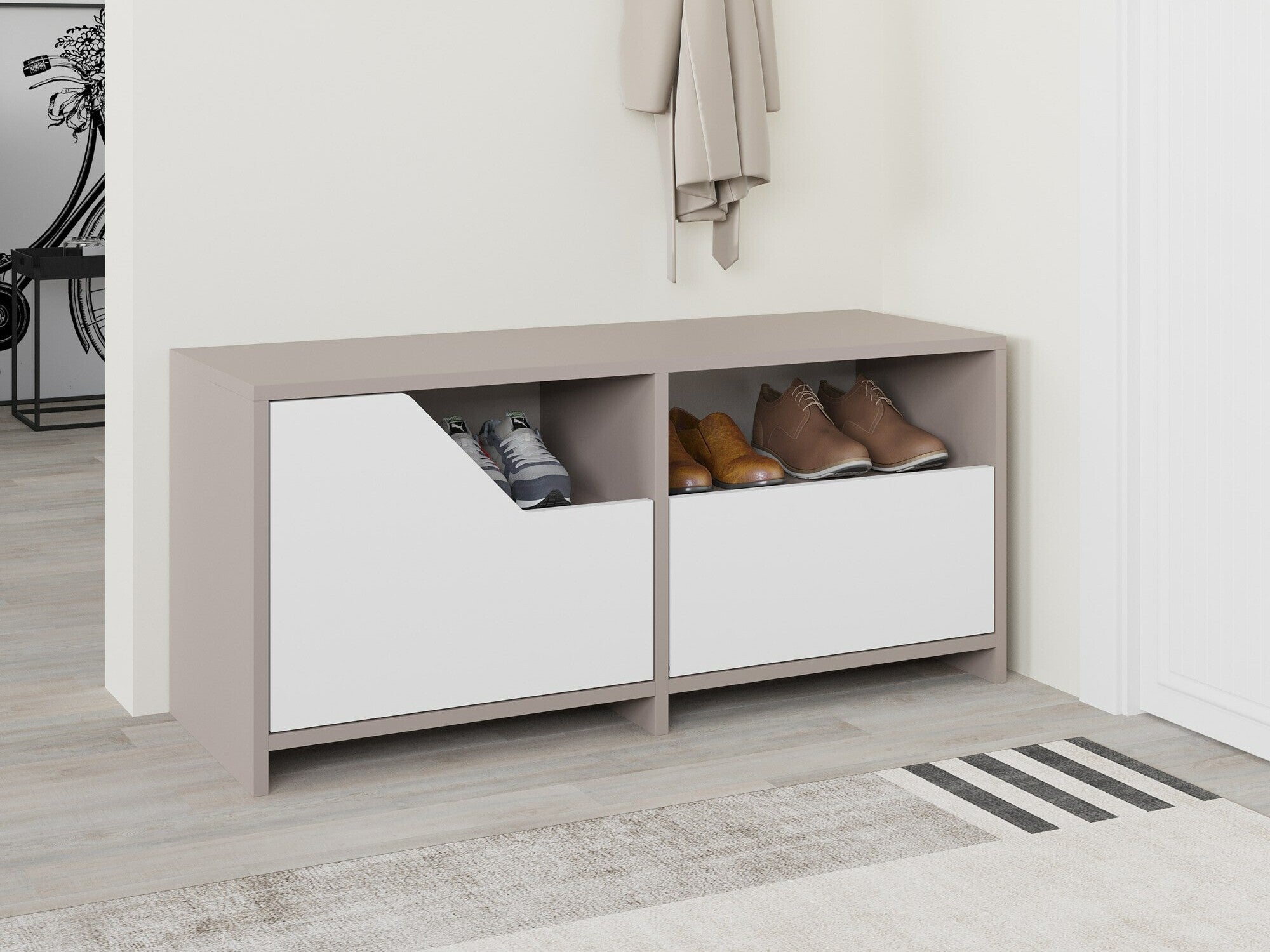 Comodă pentru pantofi Nexus Shoe Cabinet - Light Mocha, White Alb + Taupe