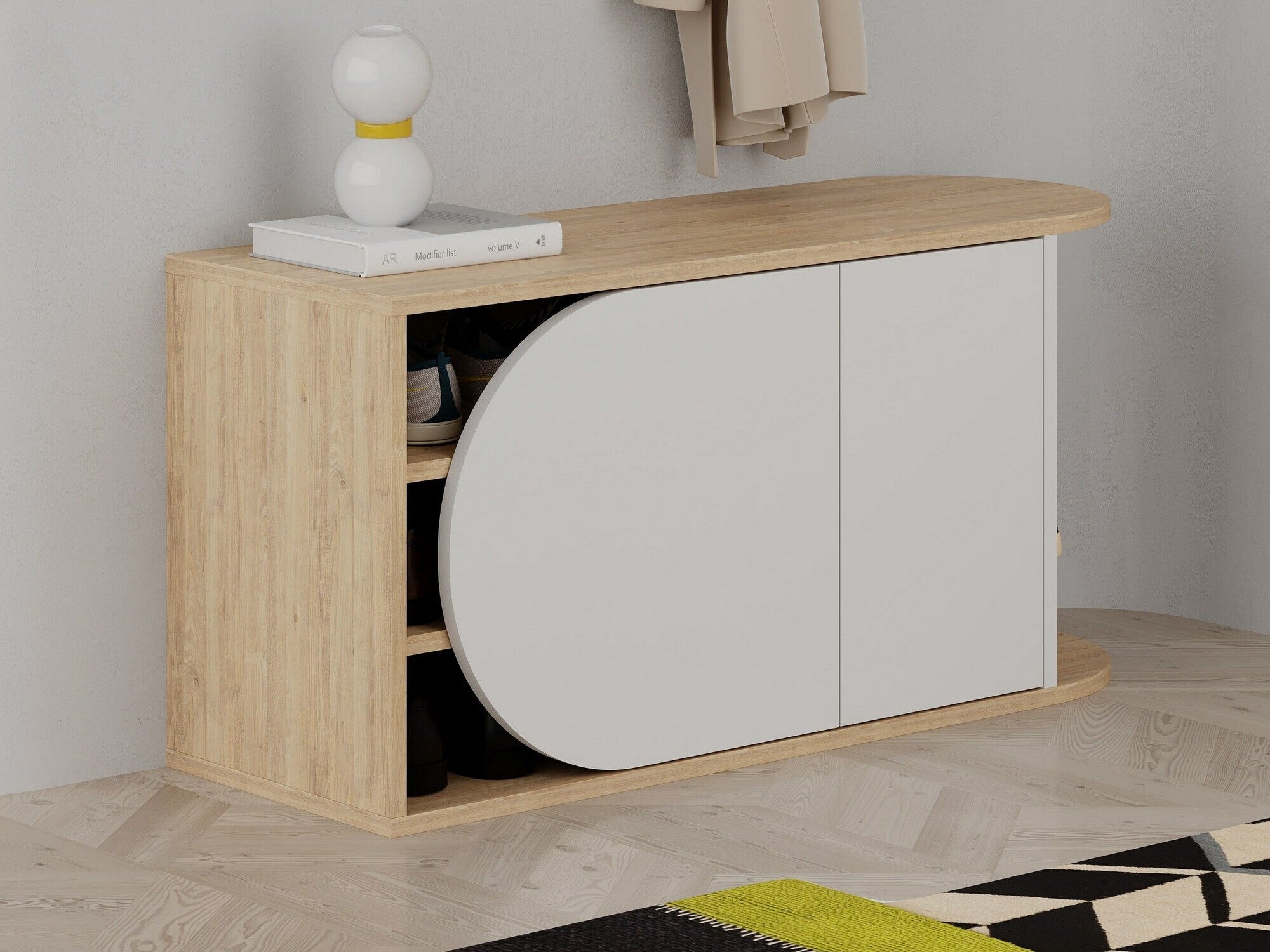 Comodă pentru pantofi Nova Shoe Bench - Oak, White Alb + Stejar