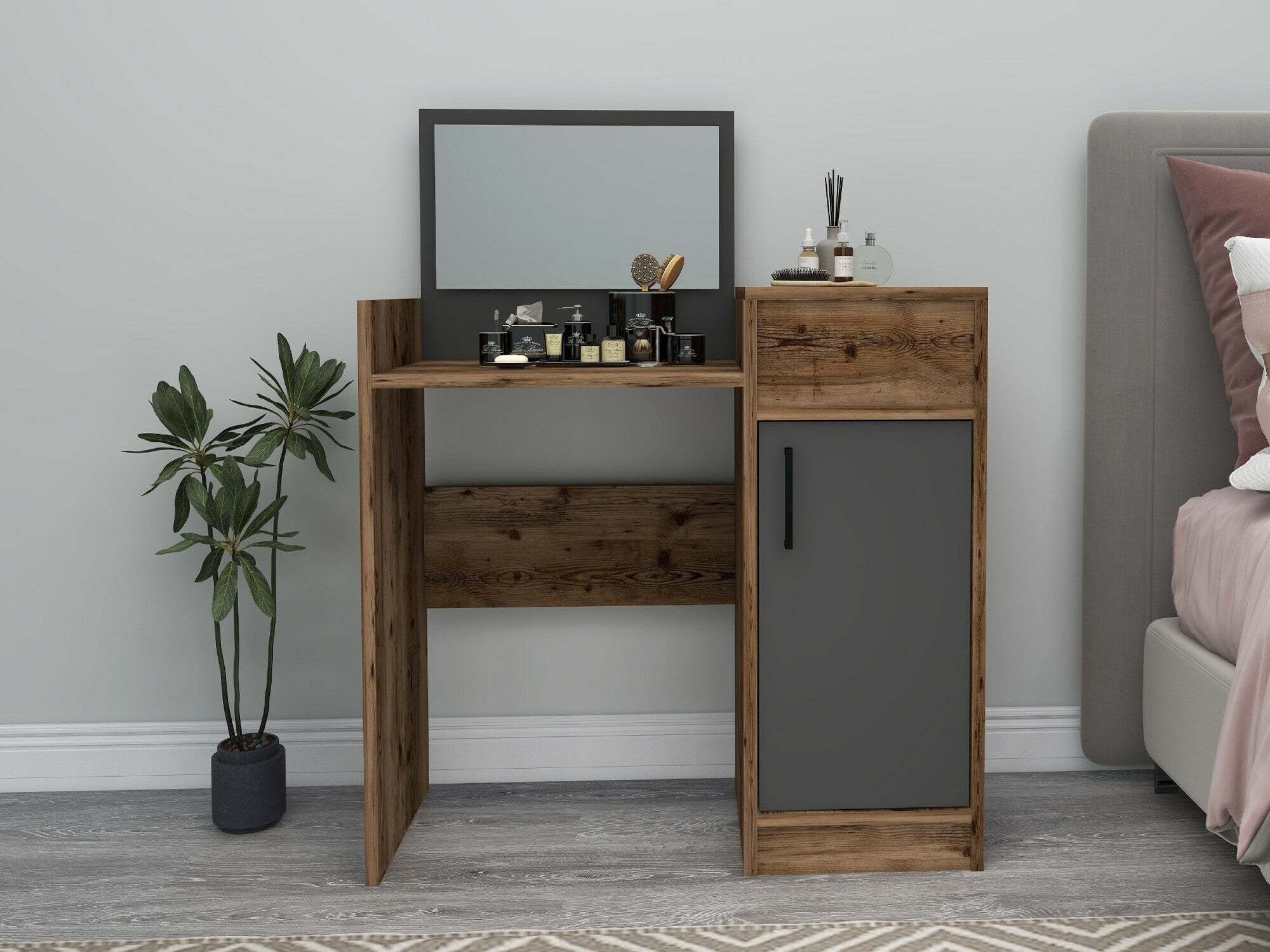 Măsuță de machiaj Sedef - Light Walnut, Anthracite Antracit + Nuc