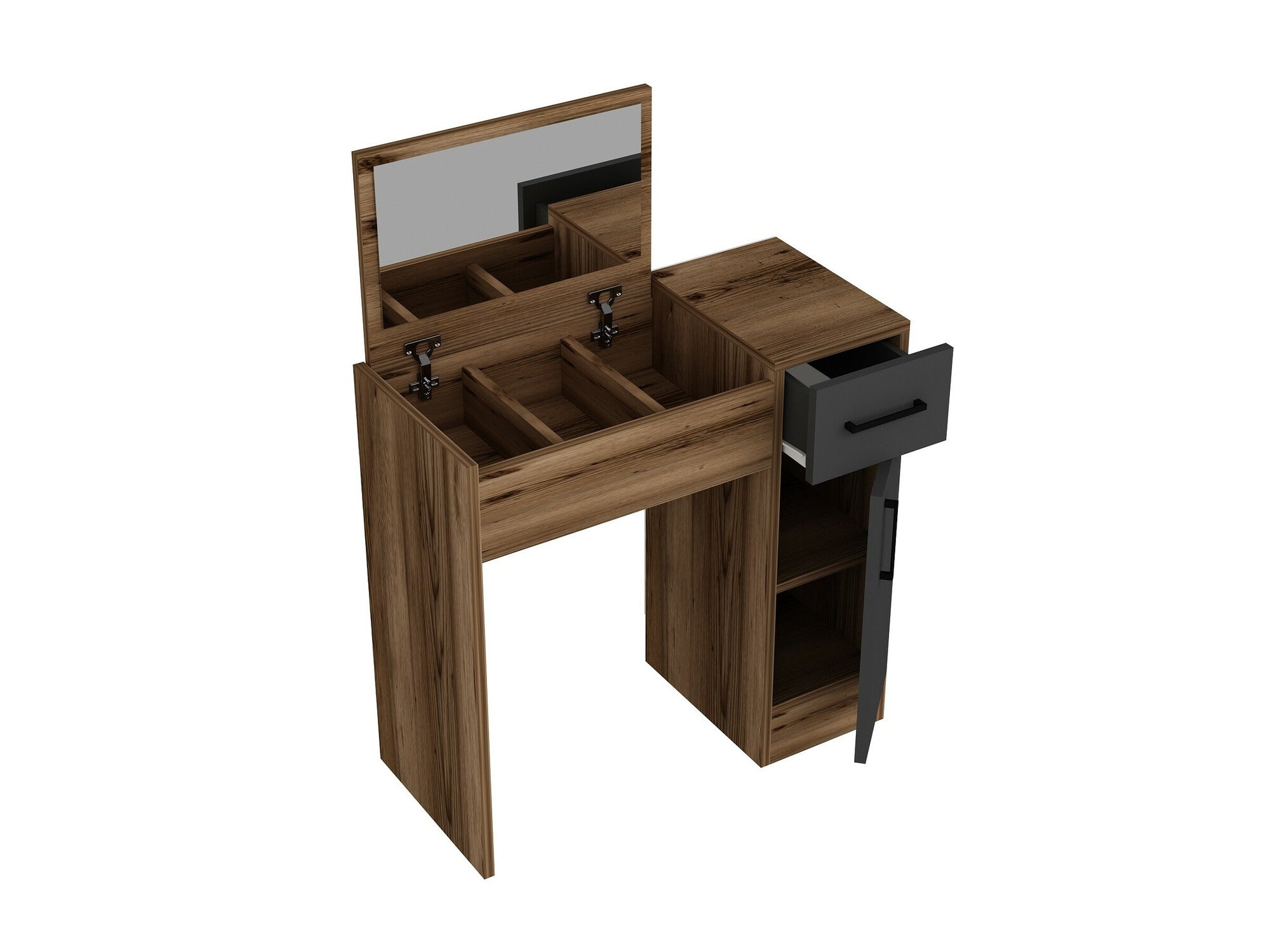 Măsuță de machiaj Inci - Light Walnut, Anthracite Antracit + Nuc