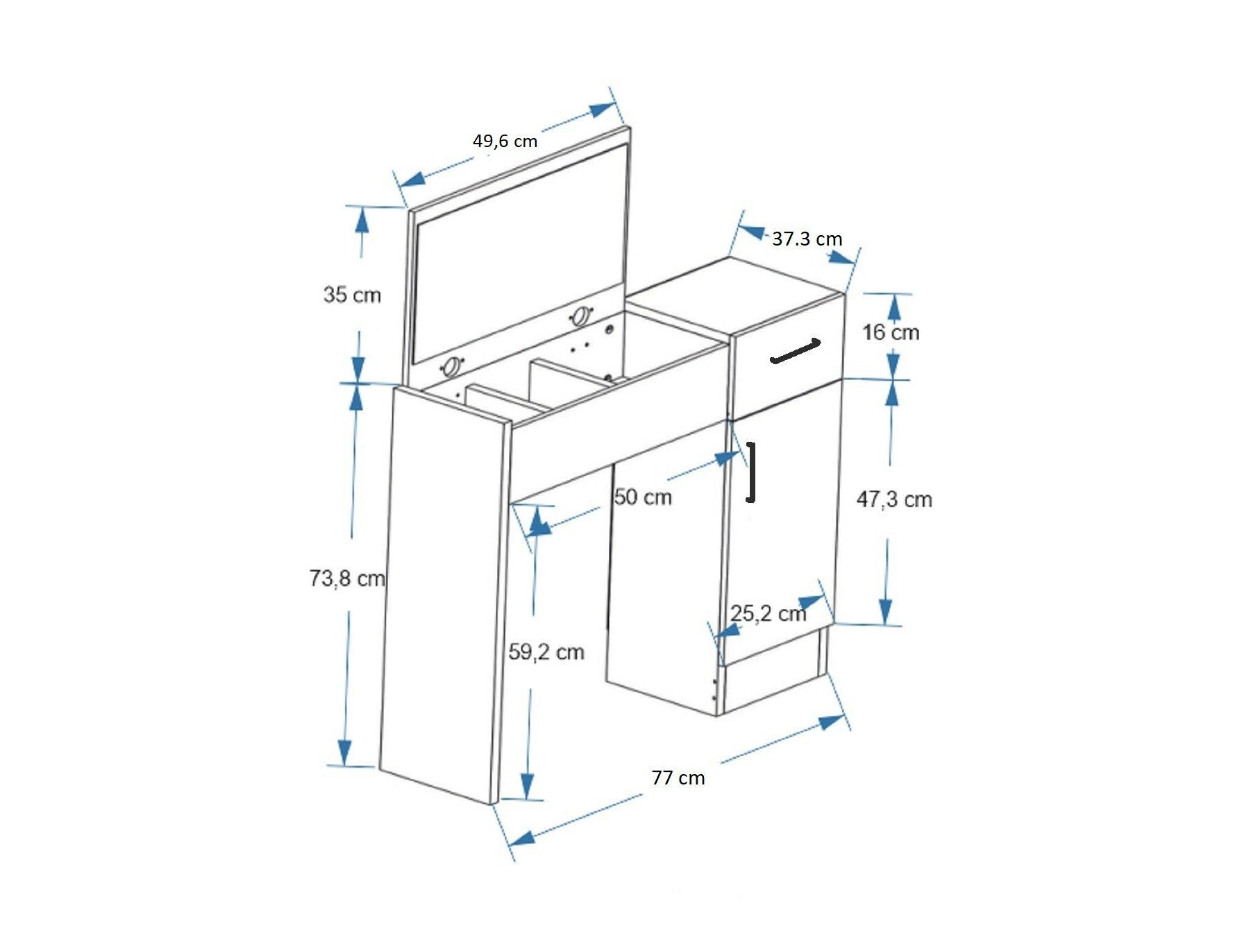 Măsuță de machiaj Inci - Light Walnut, Anthracite Antracit + Nuc