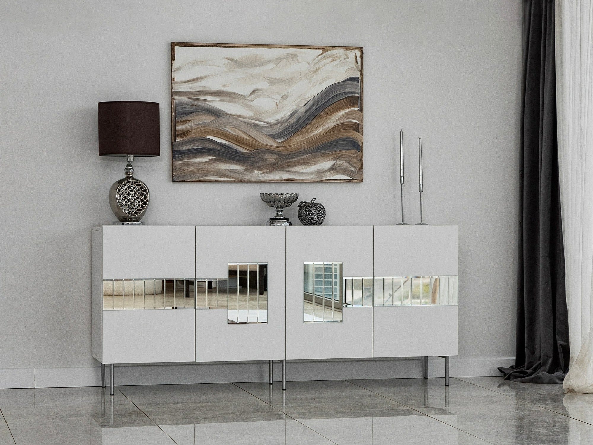 Cabinet Paris - White, Silver Alb + Argint