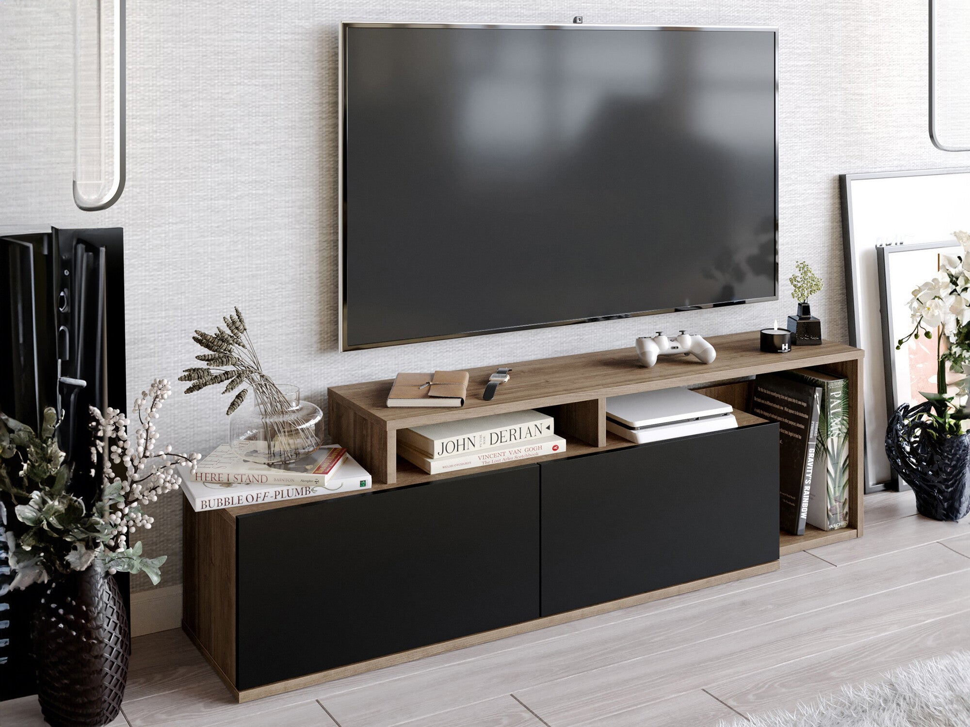 Comodă TV Nexera - Walnut, Black Nuc + Negru 3778650