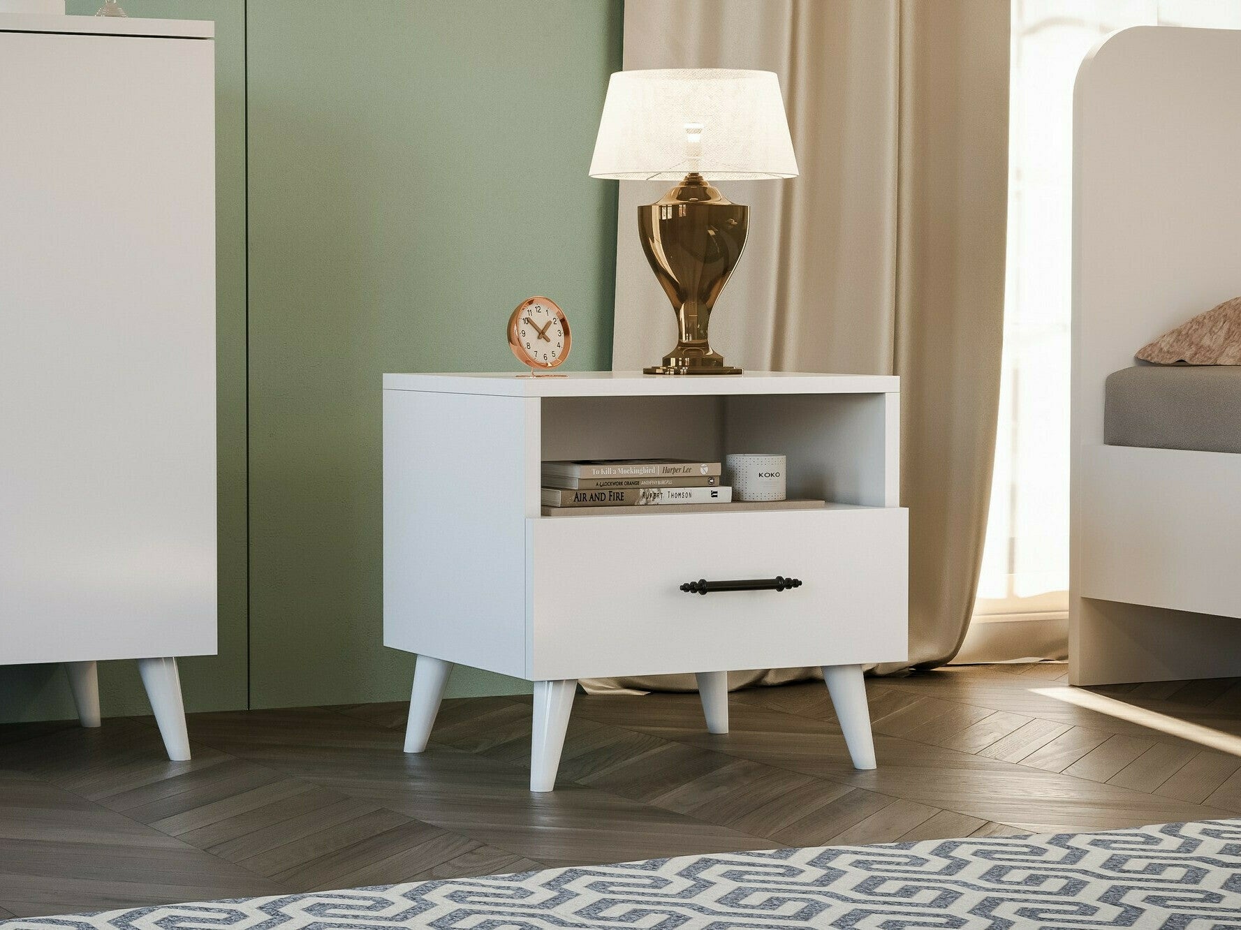 Noptieră Nightstand Lavinia 501 - Alb Alb 125GLN1130, Culoare: Alb