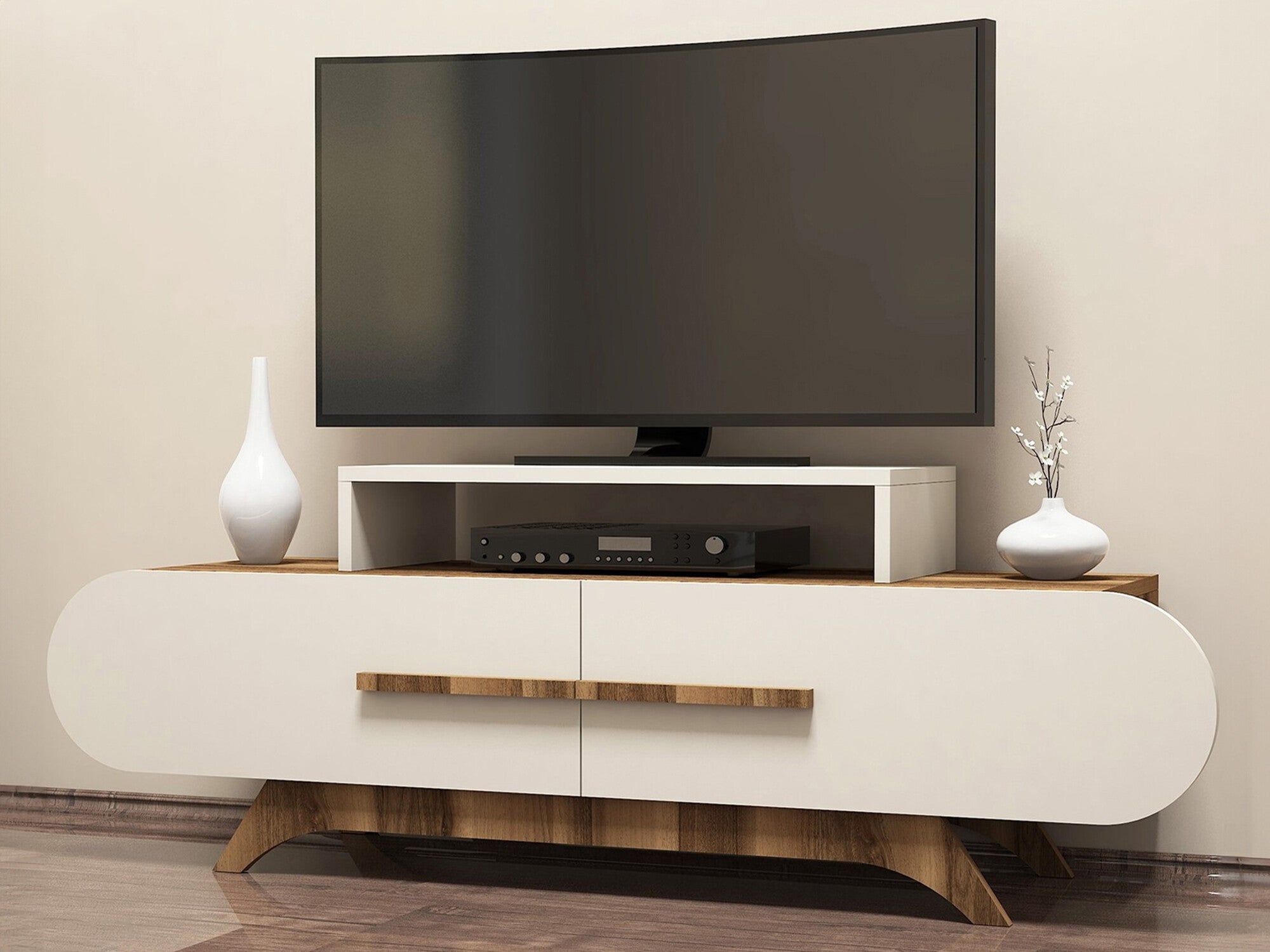 Comodă TV Rose - Walnut, Cream Crem + Nuc 3800870