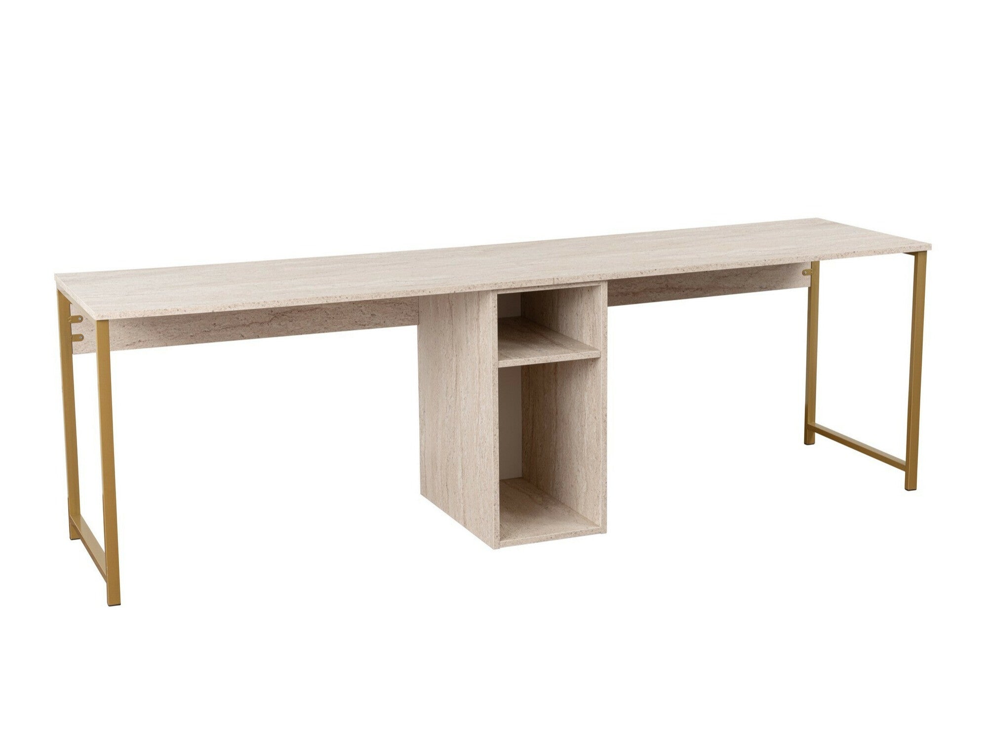 Birou Twin Study Desk - Traverten Maro deschis + De aur